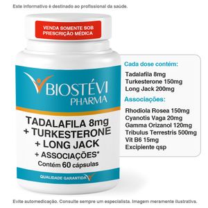 Composto para Auxiliar a Produção Natural da Testosterona Endógena Tadalafila 8mg + Associações 60 cápsulas