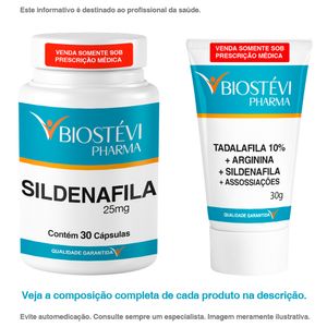 Kit sildenafila 25 mg + Pomada Tadalafila + Arginina + Sildenafila + Associações - 30g