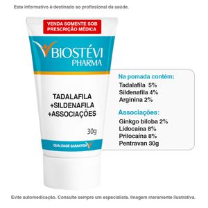 Pomada prolongadora de ereção e contra ejaculação precoce com Tadalafila + Associações - 30g
