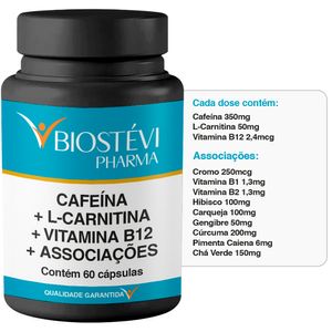 Pré Treino Cafeína + L-Carnitina + Vitamina B12 | By Carolina Vieira 60 Cápsulas