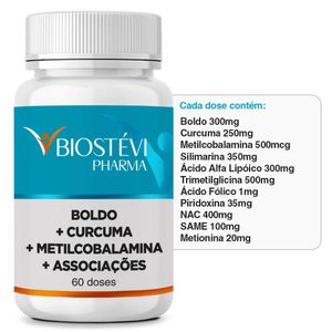 Composto Hepatoprotetor | Boldo + Curcuma + Metilcobalamina + Associações 60 Doses