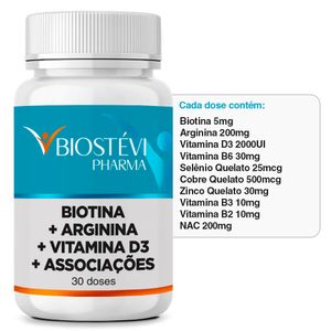 Engrossador e Crescimento dos Fios | Biotina + Arginina + Vitamina D3 + Associações 30 Doses