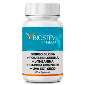 Natural BioRytalin | Ginkgo Biloba + Fosfatidilserina + Bacopa Monnieri + L Theanina + Uva Ext Seco 60 Cápsulas