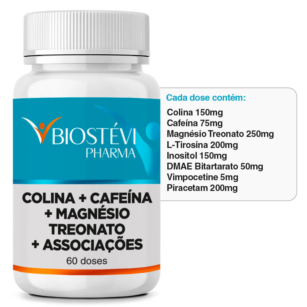 2197 - Composto para Foco e Concentração com Cafeína - Colina + Cafeína + Magnésio Treonato + Associações 60 Doses - TABELA