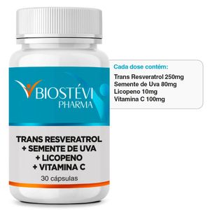 Composto Trans Resveratrol Plus | Trans Resveratrol + Semente de Uva + Licopeno + Vitamina C 30 Cápsulas