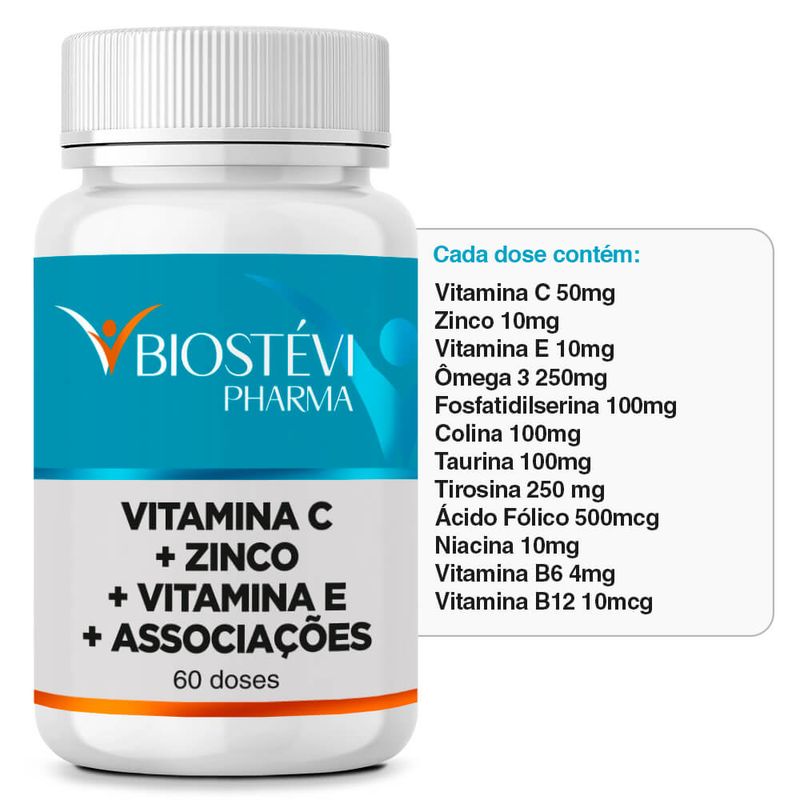 2041 - Suplemento para TDAH - Vitamina C 50mg + Zinco 10mg + Vitamina E 10mg + Associações 60 Doses - Tabela