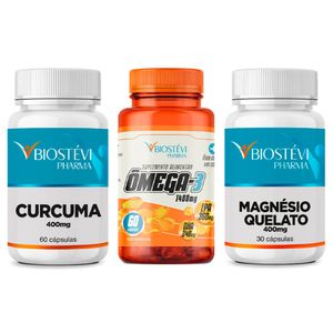 Kit Cúrcuma 400 mg + Ômega 3 1400mg + Magnésio Quelato - Bisglicinato 400mg