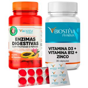 Kit Enzimas Digestivas com Protease e Pepsina + Vitamina D3 + Vitamina B12 + Zinco | Imune Max + Goma 5HTP