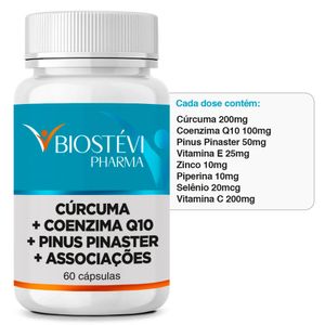 Antioxidante e Anti-Inflamatório Premium | Cúrcuma Plus 200mg + Coenzima Q10 100mg + Pinus Pinaster 50mg 60 Cápsulas