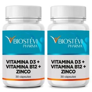 Kit 2 Potes Vitamina D3 + Vitamina B12 + Zinco | Imune Max
