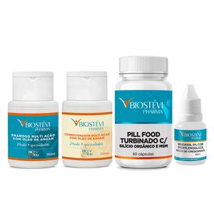 Kit Tratamento Capilar com Pill Food Turbinado + Minoxidil + Shampoo e Condicionador Óleo de Argan