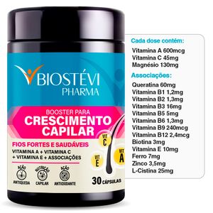 Booster para Crescimento Capilar | Vitamina A + Vitamina C + Magnésio + Associações 30 Cápsulas
