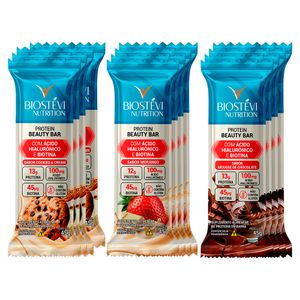 Kit | Protein Beauty Bar com Ácido Hialurônico e Biotina 12 Unidades Nutrition - Barrinhas de Proteína Premium