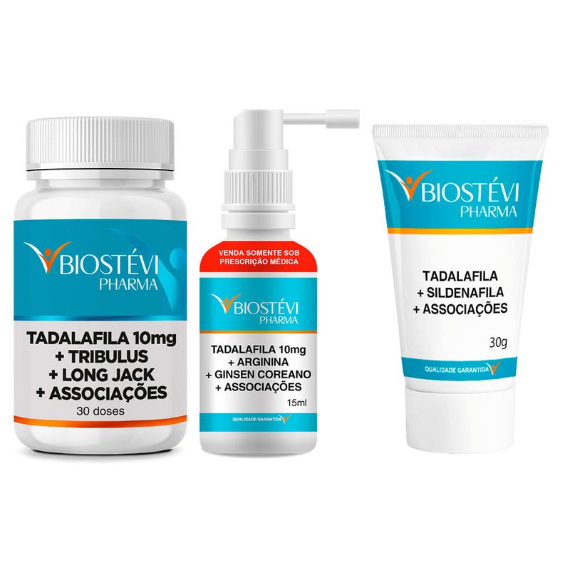 Kit-Turbinado-Contra-Ejaculacao-Precoce-Tadalafila-Tribulus-Associacoes-com-Spray-Tadalafila-Arginina-e-Pomada-Sildenafila-Associacoes