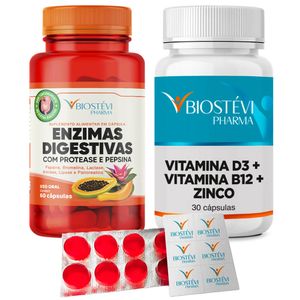 Kit Enzimas Digestivas com Protease e Pepsina + Vitamina D3 + Vitamina B12 + Zinco | Imune Max + Goma 5HTP