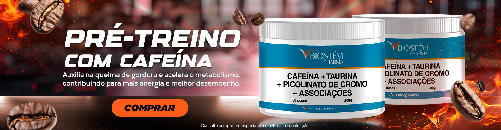 Pré-Treino com Caféina | Auxilia na Queima de Gordura e Acelera o Metabolismo
